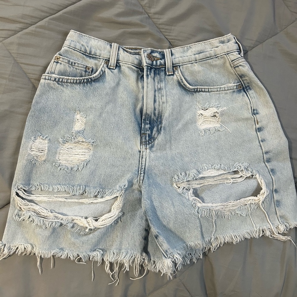 Forever 21 Ripped Light Blue Jean Shorts